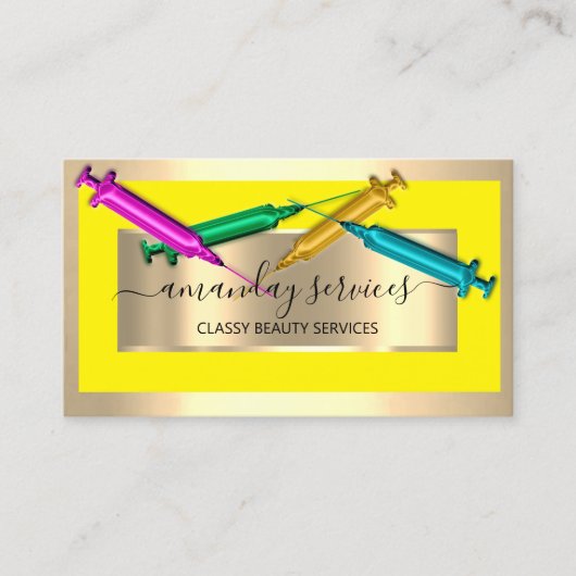 美容師シリンジボトックスB12 QRCodeイエロー金ゴールド 名刺 (正面)