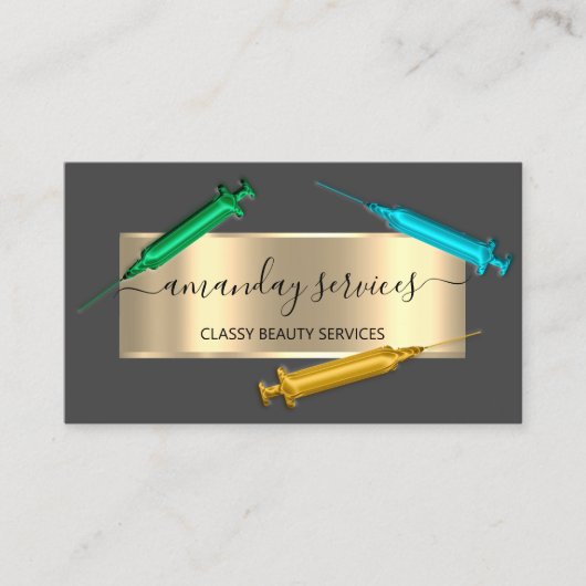 美容師シリンジボトックスB12 QRCodeグレーブルー 名刺 (正面)