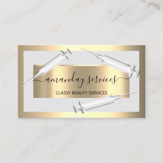 美容師シリンジボトックスB12 QRCodeグレー金ゴールド 名刺 (正面)