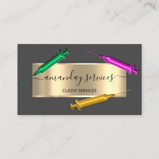 美容師シリンジボトックスB12 QRCodeグレー金ゴールド 名刺 (正面)