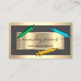 美容師シリンジボトックスB12 QRCodeグレー金ゴールド 名刺