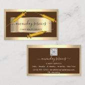 美容師シリンジボトックスB12 QRCodeブラウン金ゴールド 名刺 (正面/裏面)