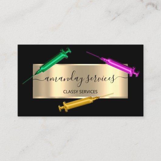 美容師シリンジボトックスB12 QRCodeブラックピンク 名刺 (正面)