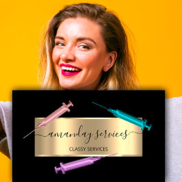 美容師シリンジボトックスB12 QRCodeブラック金ゴールド 名刺