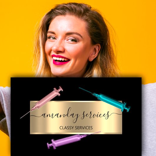 美容師シリンジボトックスB12 QRCodeブラック金ゴールド 名刺