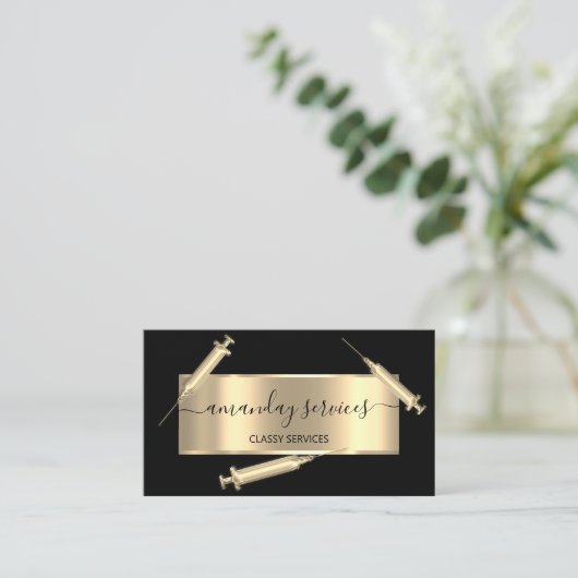 美容師シリンジボトックスB12 QRCodeブラック 名刺 (スタンド正面)