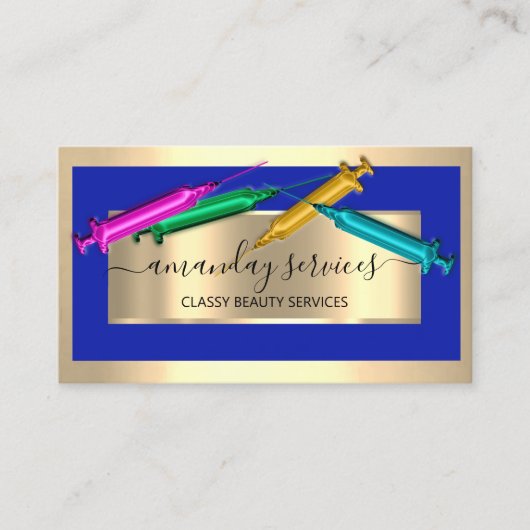 美容師シリンジボトックスB12 QRCodeブルーゴールデン 名刺 (正面)