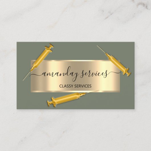 美容師シリンジボトックスB12 QRCodeミント金ゴールド 名刺 (正面)