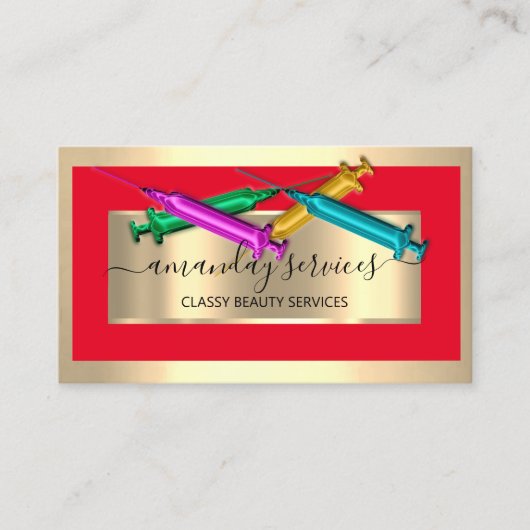 美容師シリンジボトックスB12 QRCodeレッドゴールデン 名刺 (正面)