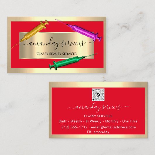 美容師シリンジボトックスB12 QRCode赤金ゴールド 名刺 (正面/裏面)
