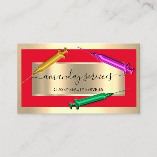 美容師シリンジボトックスB12 QRCode赤金ゴールド 名刺 (正面)