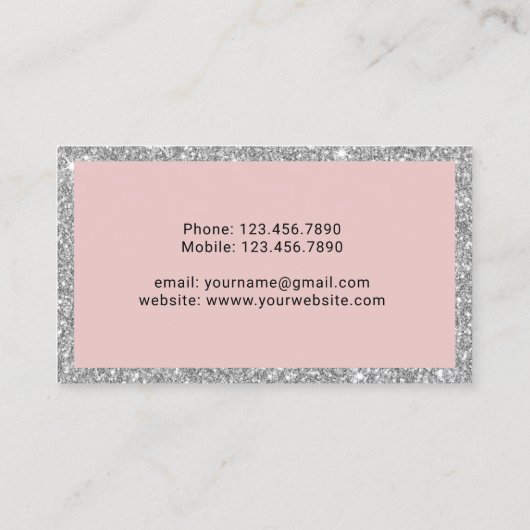 美容師シルバーグリッターピンクタイポグラフィサロン 名刺 (裏面)