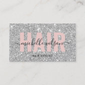 美容師シルバーグリッターピンクタイポグラフィサロン 名刺 (正面)