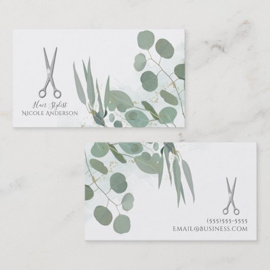 美容師シルバーシザーユーカリ金ゴールド 名刺 (正面/裏面)