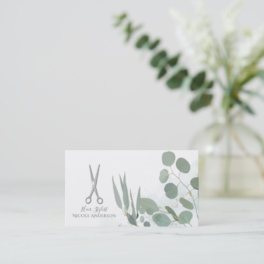 美容師シルバーシザーユーカリ金ゴールド 名刺 (スタンド正面)