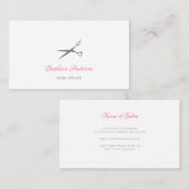 美容師シンプルのピンクのスクリプト付き灰色のはさみ 名刺 (正面/裏面)