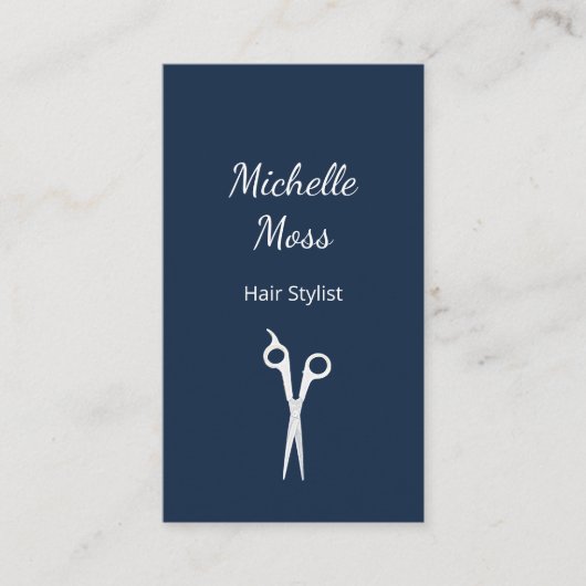 美容師シンプルミニマルはさみネイビーブルー 名刺 (正面)