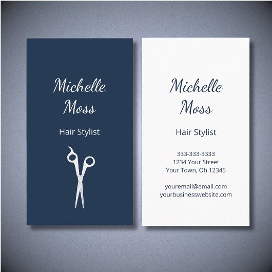 美容師シンプルミニマルはさみネイビーブルー 名刺