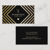 美容師ジオメトリックブラック&金ゴールドヘアサロン 名刺 (正面/裏面)