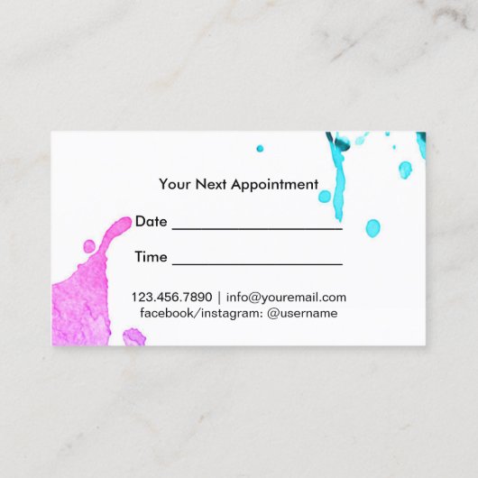 美容師スクリプトトレンディー水彩アポイントメント 予約カード (裏面)