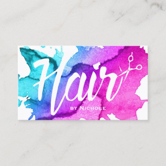 美容師スクリプトトレンディー水彩アポイントメント 予約カード (正面)