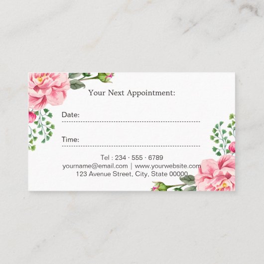 美容師スクリプトピンクフローラアポイントメントカード 予約カード (裏面)