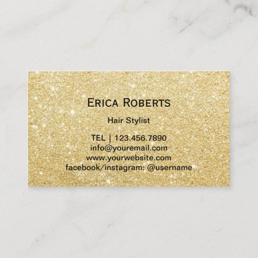 美容師スクリプトモダン金ゴールドグリッターヘアサロン 名刺 (裏面)