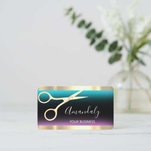 美容師スタイリストコイフールシザーズピンク 名刺 (スタンド正面)