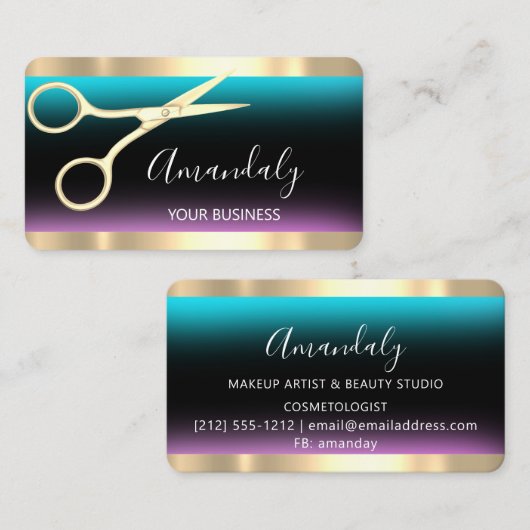 美容師スタイリストコイフールシザーズピンク 名刺 (正面/裏面)