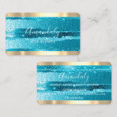 美容師スタイリストコイフールティール（緑がかった色）ストライプ金ゴールド 名刺 (正面/裏面)