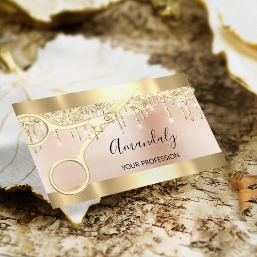 美容師スタイリストコイフール金ゴールドはさみバラ 名刺