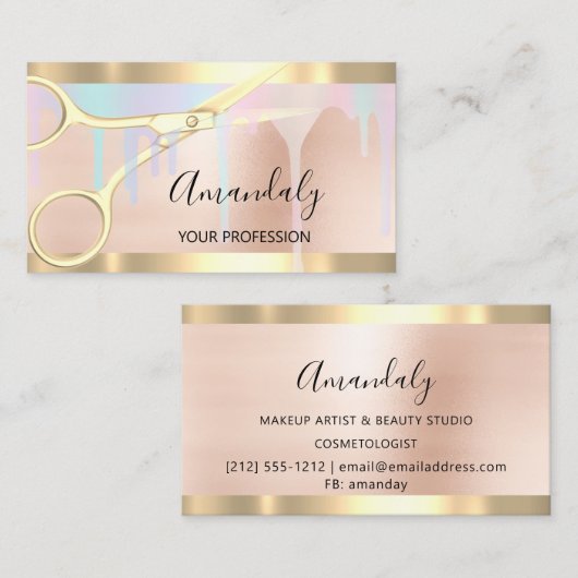 美容師スタイリストコイフール金ゴールドハサミ大学 名刺 (正面/裏面)