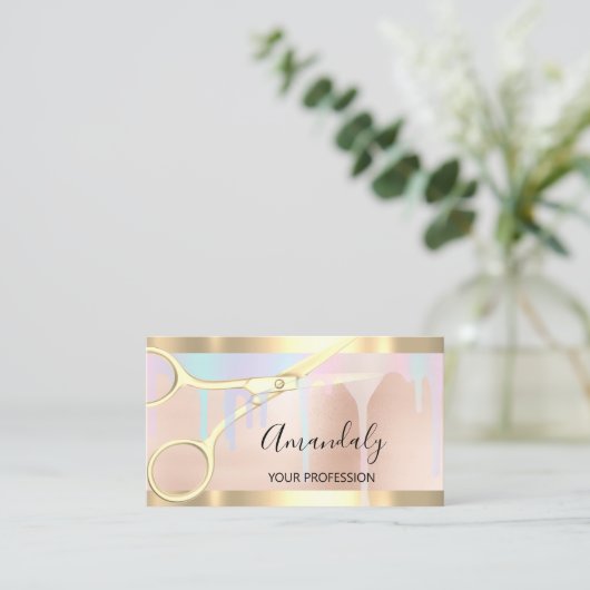 美容師スタイリストコイフール金ゴールドハサミ大学 名刺 (スタンド正面)