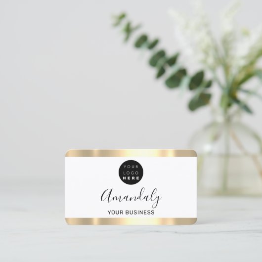 美容師スタイリストコイフール金ゴールドフレームQrロゴ 名刺 (スタンド正面)