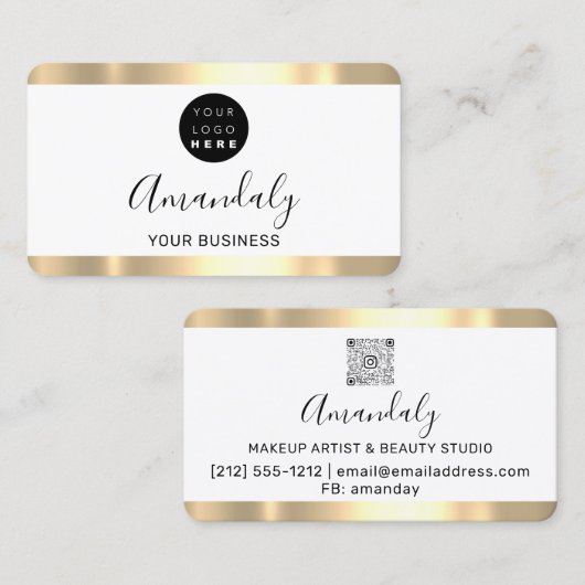 美容師スタイリストコイフール金ゴールドフレームQrロゴ 名刺 (正面/裏面)