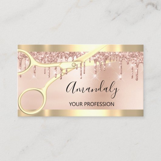 美容師スタイリストコイフール金ゴールド鋏フレーム 名刺 (正面)
