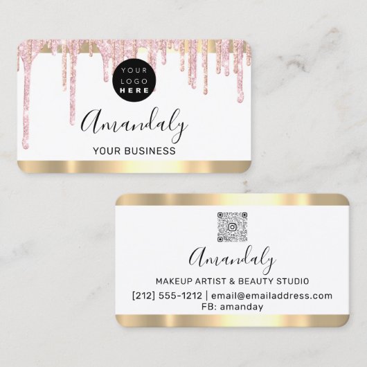 美容師スタイリストコイフール金ゴールドQrコードロゴ 名刺 (正面/裏面)