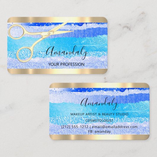 美容師スタイリストコイフール鋏金ゴールド海 名刺 (正面/裏面)