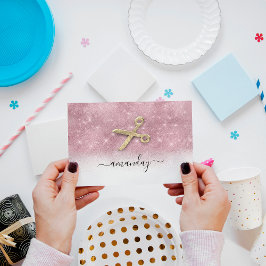 美容師スタイリストゴールデンシザーズピンクグリッター 名刺