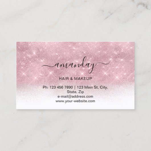 美容師スタイリストゴールデンシザーズピンクグリッター 名刺 (裏面)