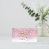 美容師スタイリストゴールデンシザーズピンクグリッター 名刺 (スタンド正面)