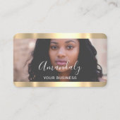 美容師スタイリストフォト金ゴールドフレームQrコードロゴ 名刺 (正面)