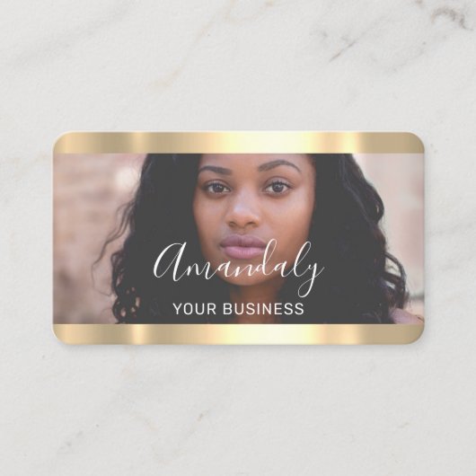 美容師スタイリストフォト金ゴールドフレームQrコードロゴ 名刺 (正面)