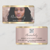 美容師スタイリストフォト金ゴールドフレームQrコードロゴ 名刺 (正面/裏面)