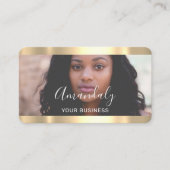 美容師スタイリストフォト金ゴールドフレームQrCodeロゴ 名刺 (正面)