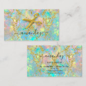 美容師スタイリスト金ゴールドはさみ自筆筆跡グリット 名刺 (正面/裏面)