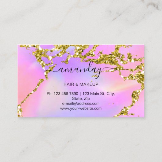 美容師スタイリスト金ゴールドはさみ自筆紫色 名刺 (裏面)