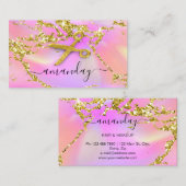 美容師スタイリスト金ゴールドチョークピンク 名刺 (正面/裏面)