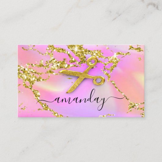 美容師スタイリスト金ゴールドチョークピンク 名刺 (正面)