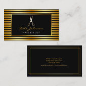 美容師ストライプの金ゴールドグリッターサロン 名刺 (正面/裏面)